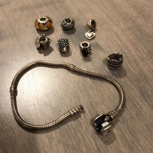 Silver Pandora bracelet with charms